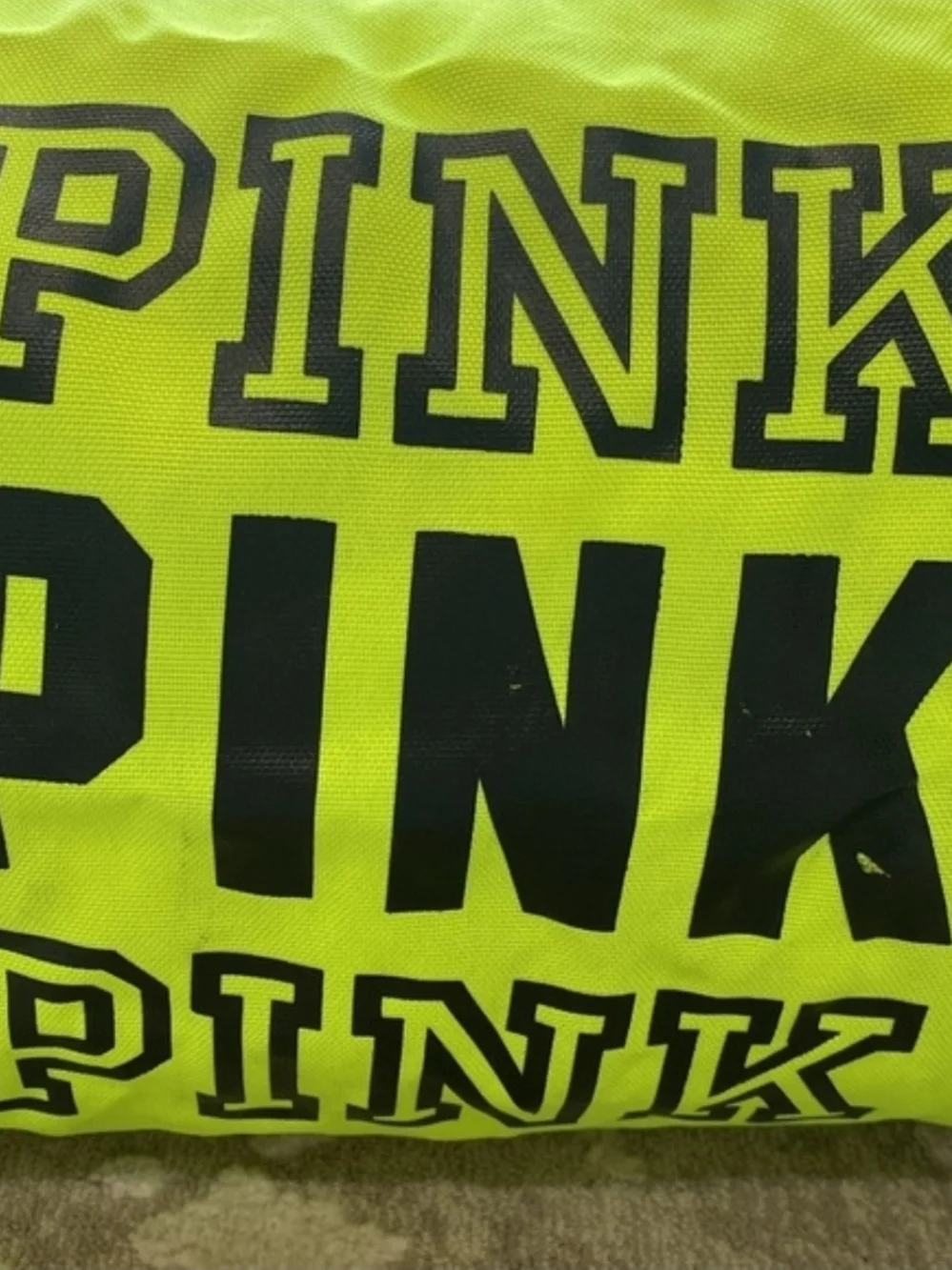 PINK Victoria's Secret Neon Yellow Duffel Bag with Black Straps - Picture 2 of 7